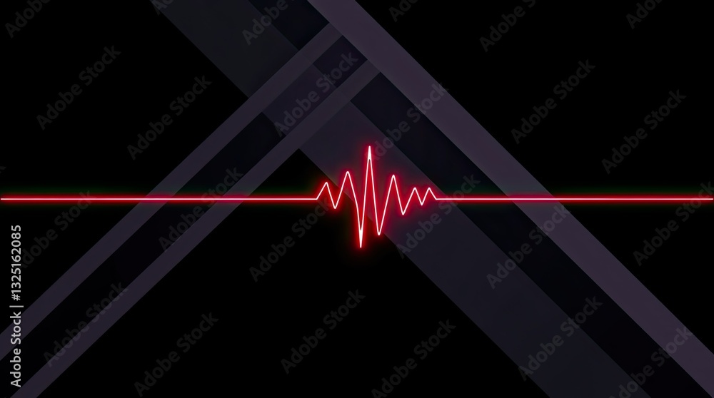 Aufkleber a stylized audio waveform in bright red displays energy patterns against a deep black background wit