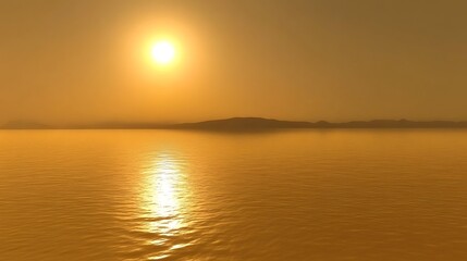 Fototapeta premium A golden sun reflects on the calm surface of a body of water