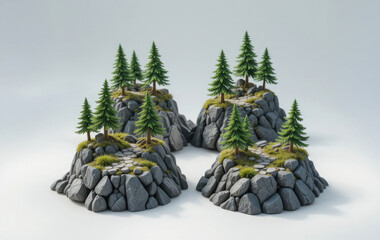 Scenic Rocky Islands with Pine Trees and Stone Path Illustration
