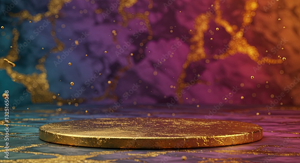 Aufkleber vibrant abstract background with golden platform and colorful gradient elements