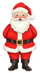 Cheerful santa claus in traditional red outfit with white beard and santa hat