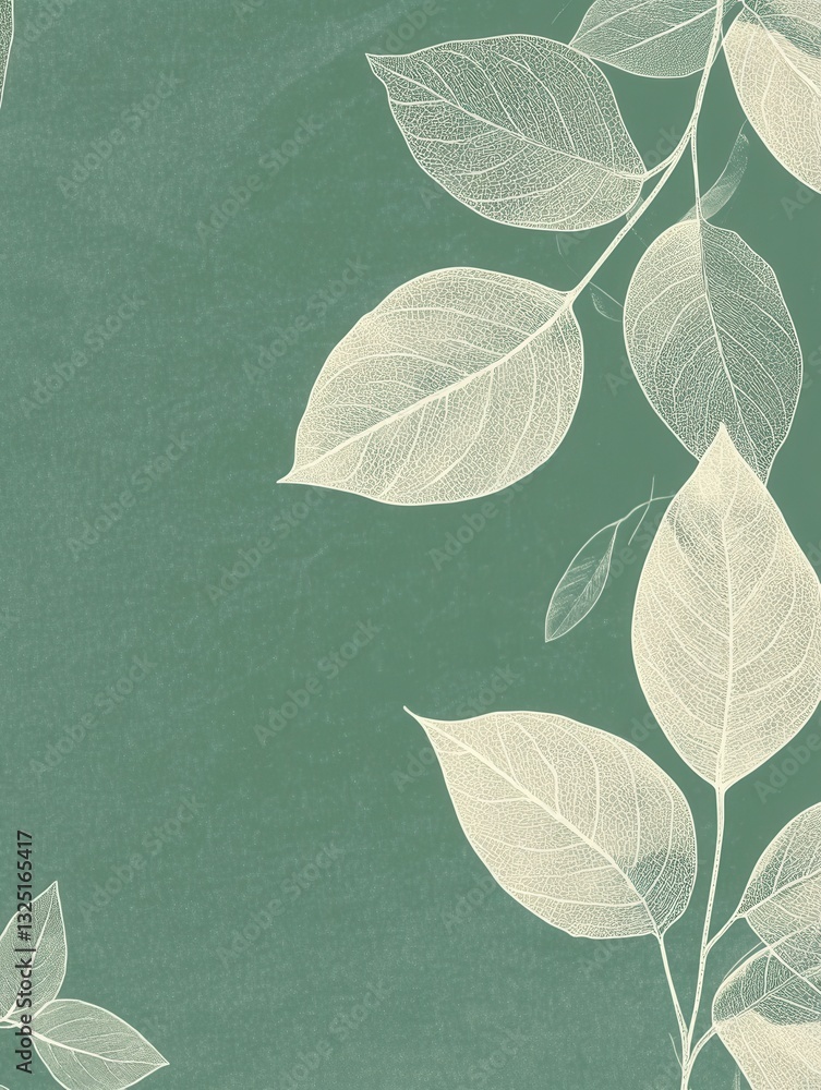 Aufkleber elegant botanical line art design with soft green background and leaf textures for eco-friendly aest