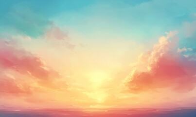 Obraz premium Softly fading sunset sky with gentle orange hues blending into soft pink tones and deep blues, blue and orange gradient, calming landscape, blurred sunset sky, blurred horizon