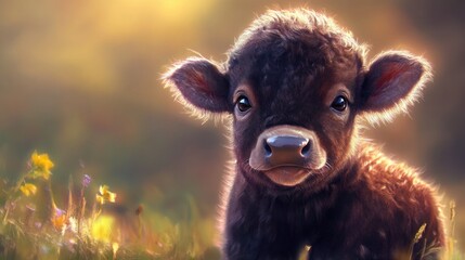 Fototapeta premium A Cute Little Calf Looking Gently Towards the Viewer