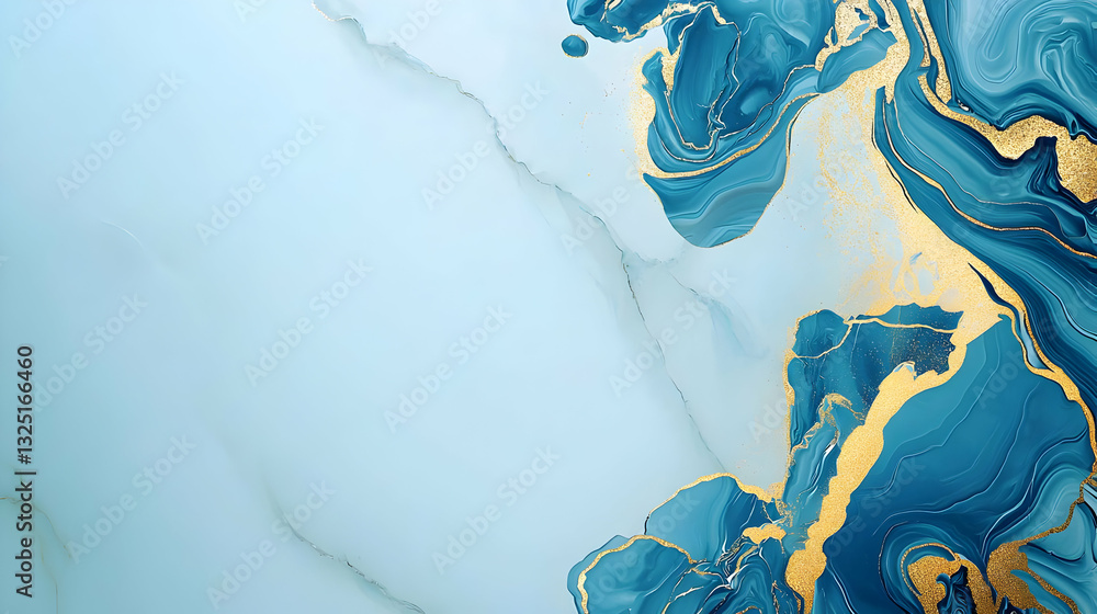Poster abstract blue and gold marble texture background with elegant fluid ink flow and gradient design for