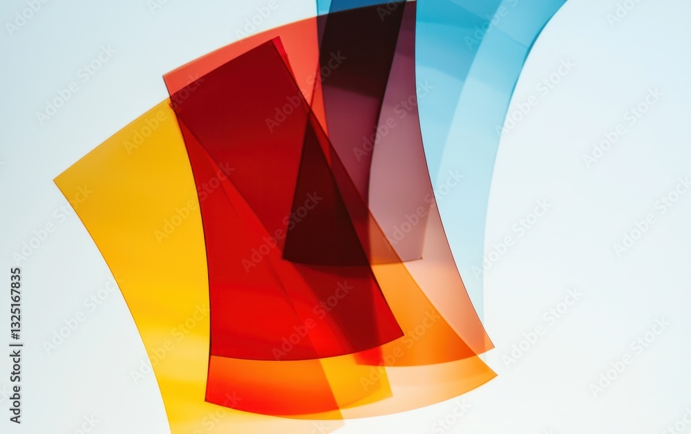 Poster abstract image of colorful translucent sheets overlapping, creating vibrant hues and geometric shape
