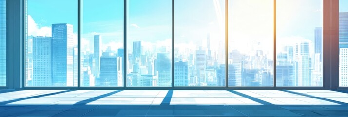 Panoramic view from a modern high-rise office window