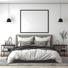 Luxury Bedroom Interior with Blank Wall Art Space for Design Mockup