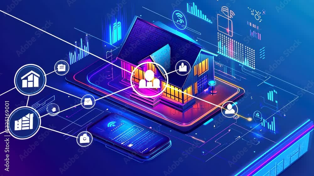 Aufkleber futuristic smart home technology with data visualization and network connectivity