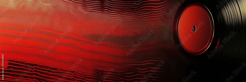 Poster vinyl record texture with soundwave ripples in black and red creating a rhythmic aesthetic for music