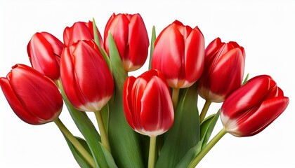 bouquet of beautiful red tulips isolated on a transparent background