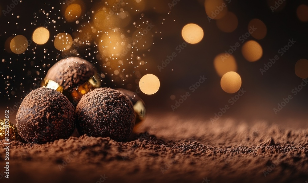 Poster elegant macro shot of fine chocolate truffles dusted with cocoa powder illuminated by soft glowing l