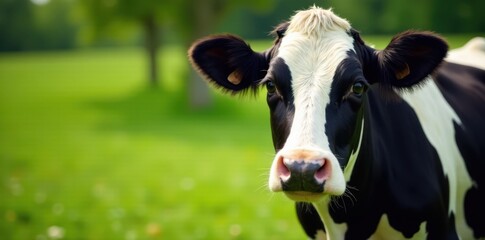 Holstein cow's distinctive speckled coat, close-up, countryside, texture