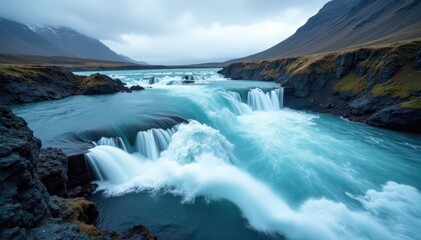 Obraz premium Icelandic glacial river rapids, churning whitewater , Icelandic, whitewater