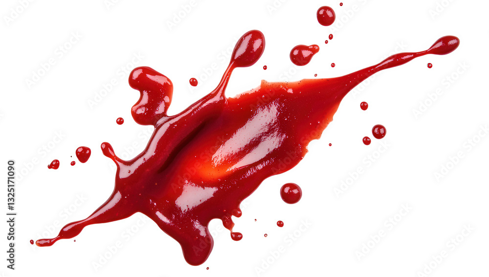 Poster vibrant splash of red liquid resembling blood with droplets scattered around emphasizing a dynamic a