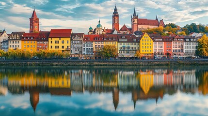 Obraz premium Vibrant Autumn View of Colorful Architecture in a Charming Setting