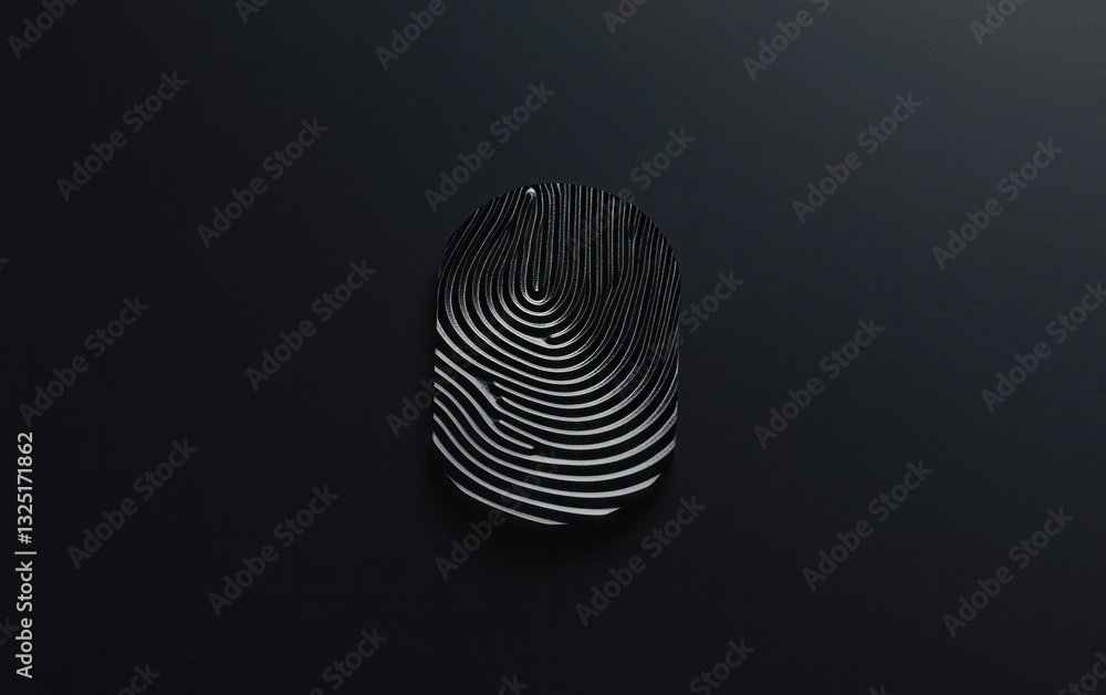 Poster abstract close-up of a stylized fingerprint on a dark background. the fingerprint is rendered in a d