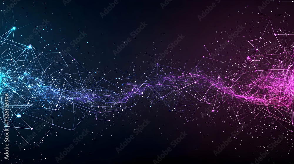 Poster a vibrant abstract background with a flowing stream of sparkling light particles in blue and purple