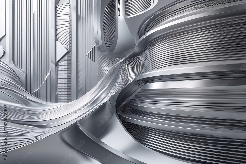 Poster futuristic silver multi layered background with geometric shapes and wave patterns