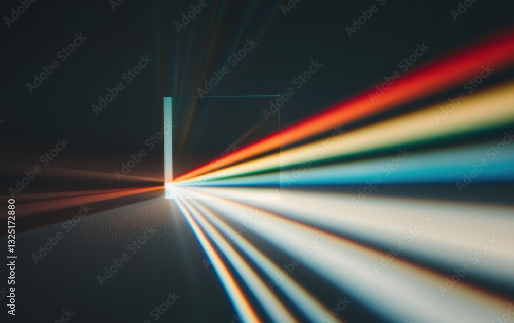 Poster abstract image of light refraction through a prism, showcasing a spectrum of vibrant colors against 