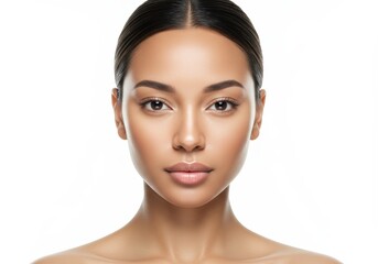 Obraz premium Portrait of a confident woman with flawless skin on a white background