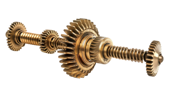 Worm gear driveshaft rotating and connecting gears on transparent background - Powered by Adobe