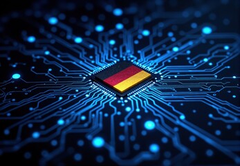 A German Flag on Microchip Circuit Board