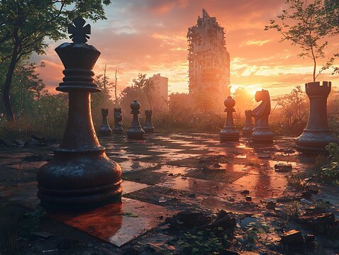 Post-apocalyptic Chess Sunset.