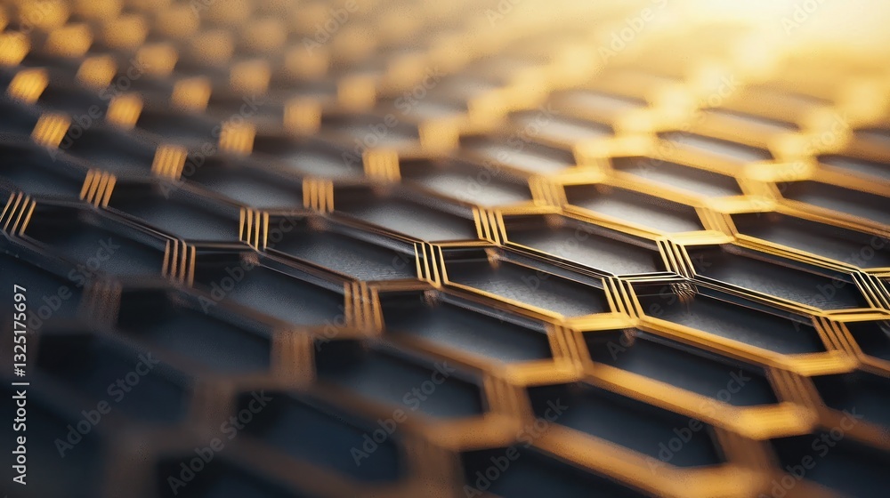 Poster abstract honeycomb pattern with golden light.