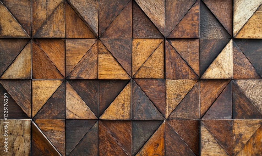 Poster geometric wooden pattern with triangles and squares in various shades.