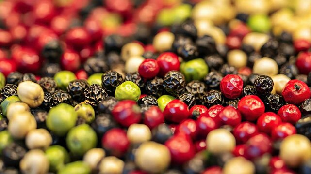 Colorful peppercorn medley showcasing vibrant spices and diverse textures