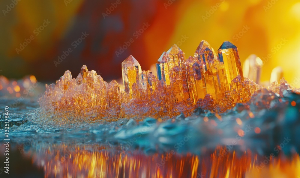 Aufkleber abstract macro shot of glowing colorful crystals, soft reflections creating depth, artistic and vibr
