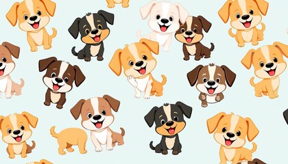 Obraz premium Adorable cartoon dogs in playful poses, forming a repeating seamless pattern, wallpaper, puppies
