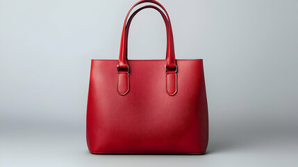 Glossy Red Leather Handbag Isolated on White Background in Studio Lighting