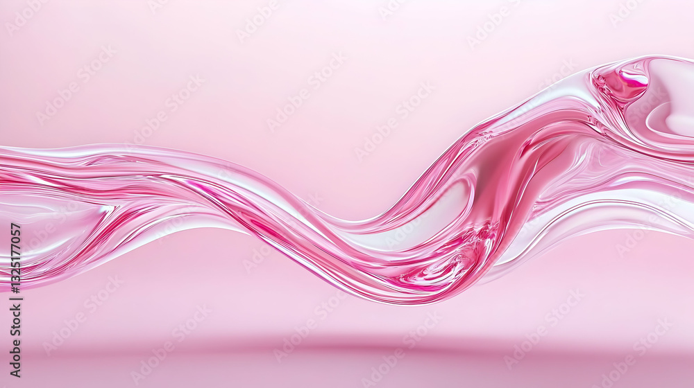Poster abstract pink fluid wave art liquid motion background with smooth swirls and shiny ripples in soft p
