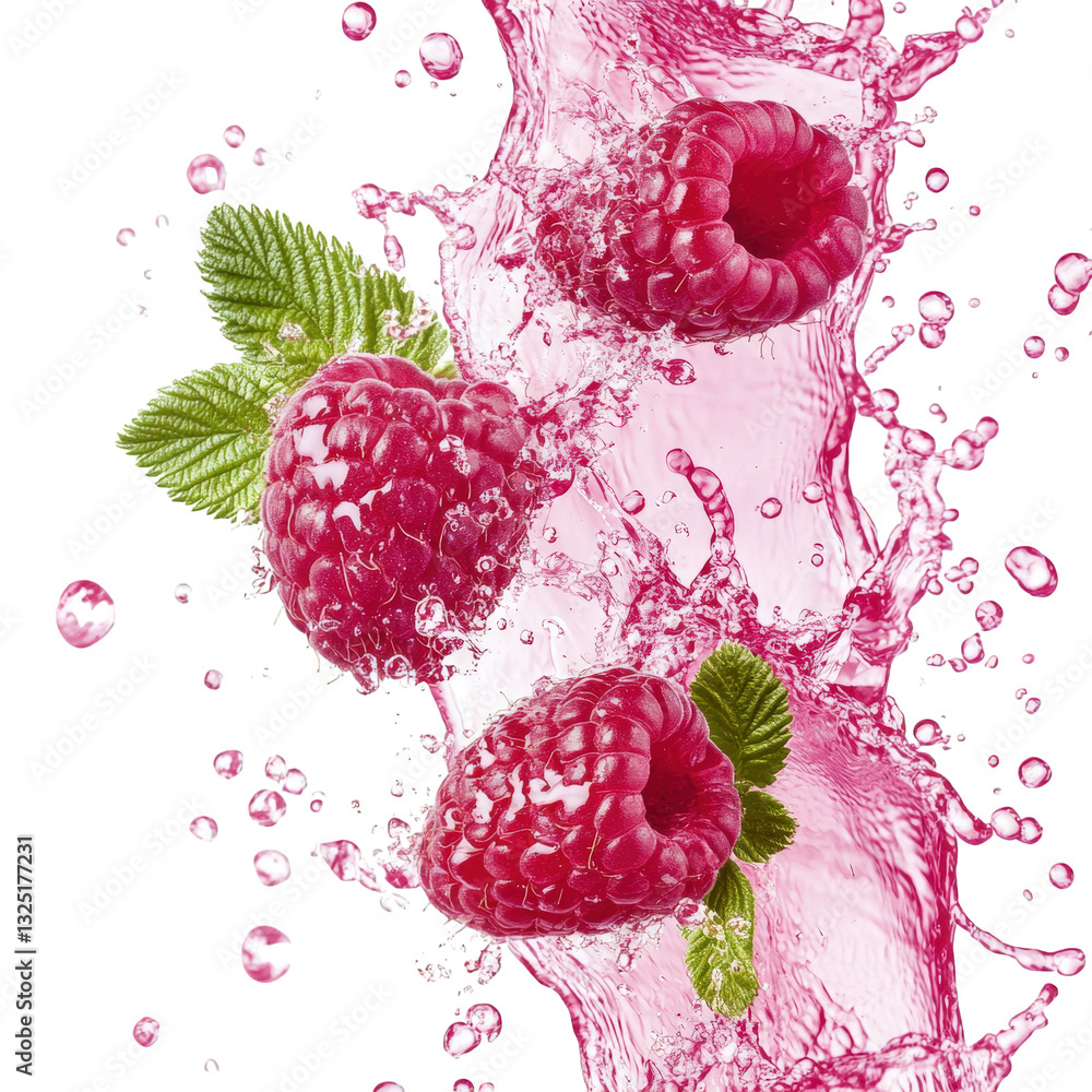 Poster vibrant raspberries splashing in water creating an energetic and refreshing visual the bright colors