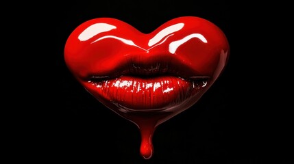 A red heart shape combined with lips and dripping liquid