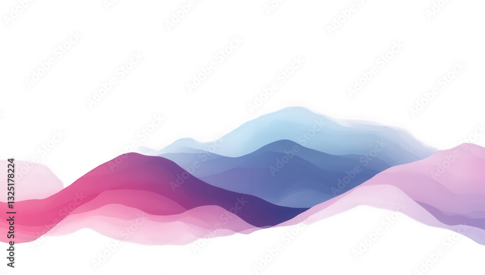 Poster soft abstract representation of layered mountains in pastel colors creating a serene and calming lan