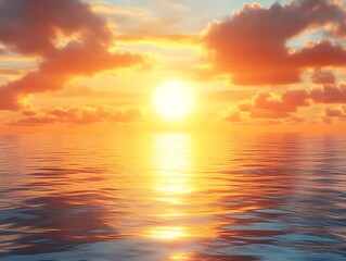 A beautiful golden sunset over calm and tranquil ocean waters