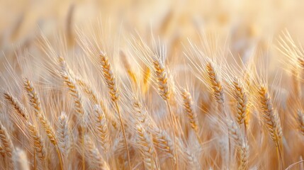 Fototapeta premium Close up view of a golden wheat field in sunlight