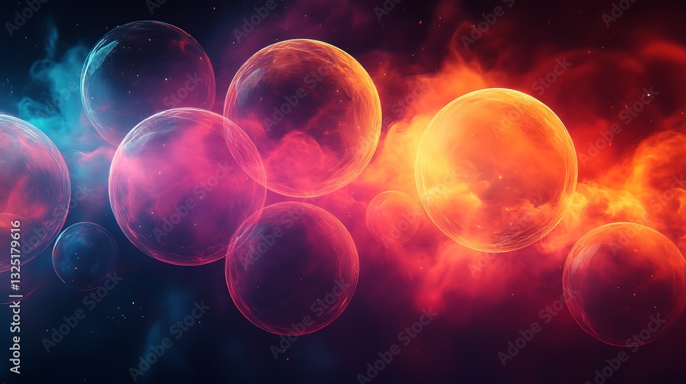 Wall mural dynamic abstract wallpaper with layered translucent spheres and vivid color gradients.