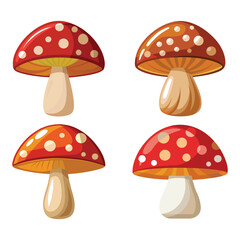 a flat illustration of a set mushroom with a white dotted cap vector art