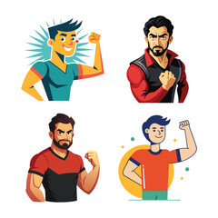 a flat illustration of a man's arm rising, angry face pose, cheer up