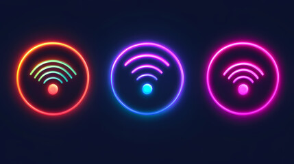 Neon icons of wifi signal. circle symbol of sound wave, wireless internet or radio. abstract sign of digital sonic technology, vector set isolated on transparent background. Sonic Glow. Illustration
