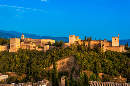 Sunset view of Alhambra from Mirador de San Nicolas