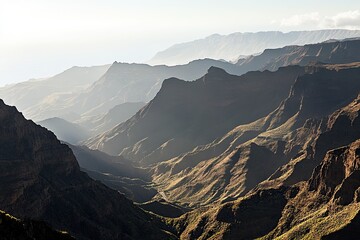 Mountain valley bathed in golden light