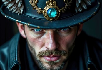Portrait of a Man Wearing an Ornate Top Hat