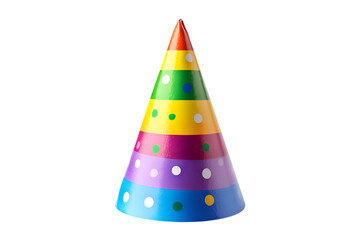 Colorful birthday hat with a glossy finish, isolated on a transparent background. Perfect for birthday celebrations, party invitations, and festive decorations.