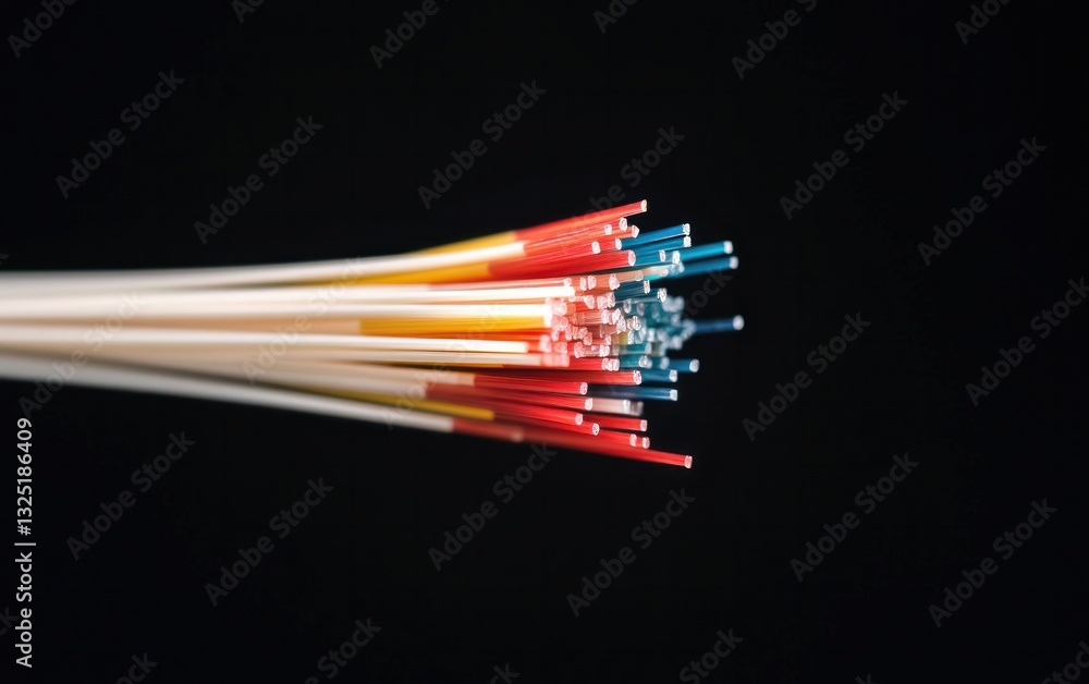 Poster multicolored thin sticks arranged in a bundle, reflected on a black surface. the image features vibr