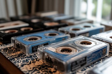This image showcases an organized assortment of vintage audio cassette tapes, highlighting the nostalgic feel of analog recording technology and its significance in music history.